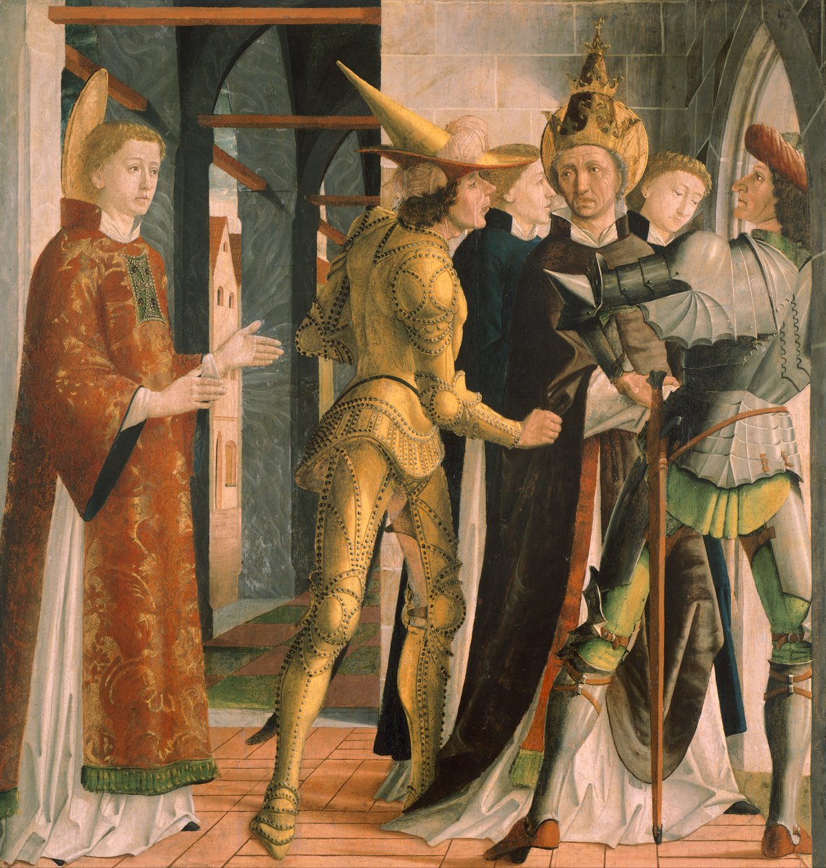 Paavi Sixtus II ottaa lomaa Saint Lawrencesta, noin 1465, Michael Pacher (noin 1430-1498), paneeli tekijältä Michael Pacher