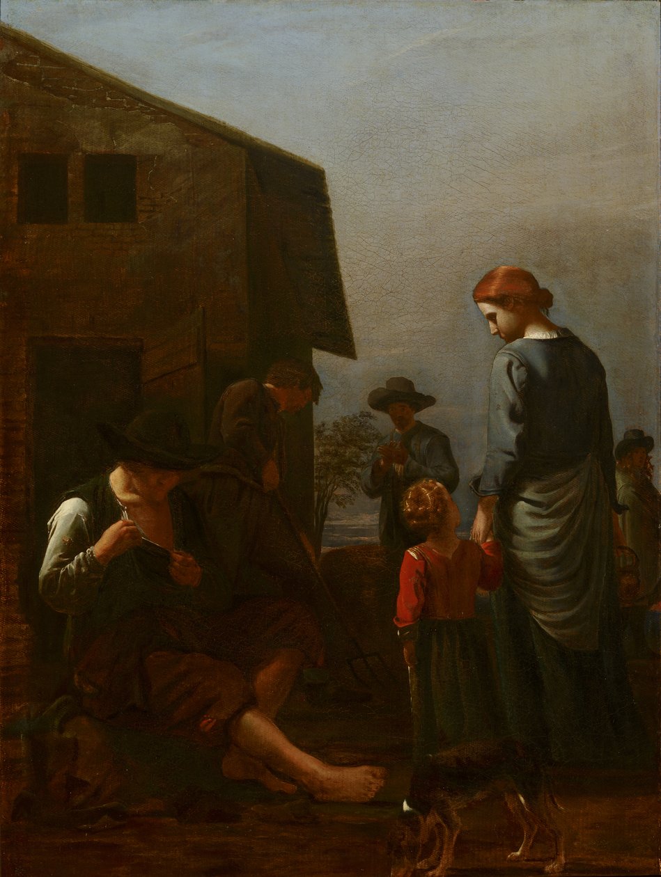 Talonpoikaisperhe ja mies poistamassa kirppuja itsestään, 1656-60 tekijältä Michael Sweerts