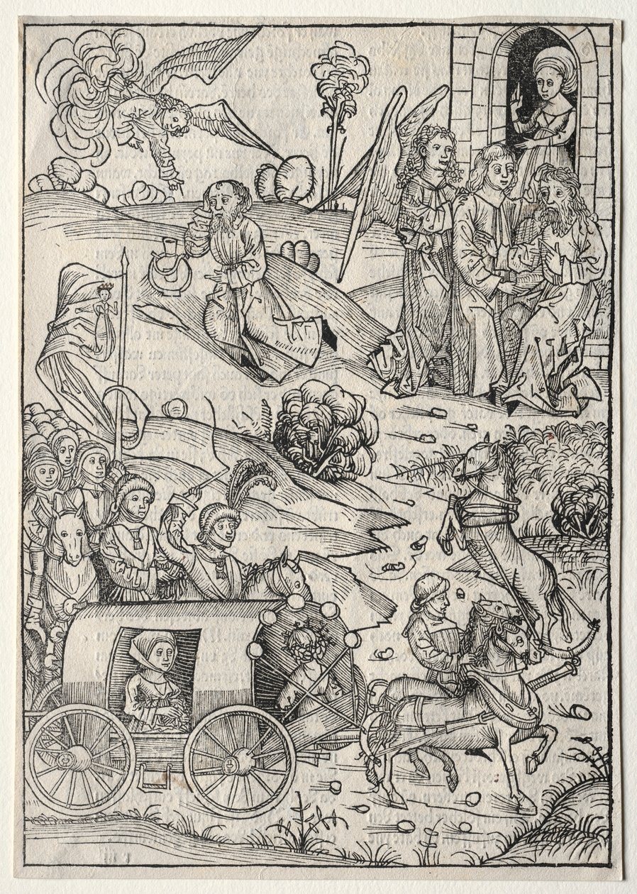 Der Schatzbehalter: Tobiaksen paluu Tobitille, Tobiaksen vaimon saapuminen..., 1491. tekijältä Michael Wolgemut