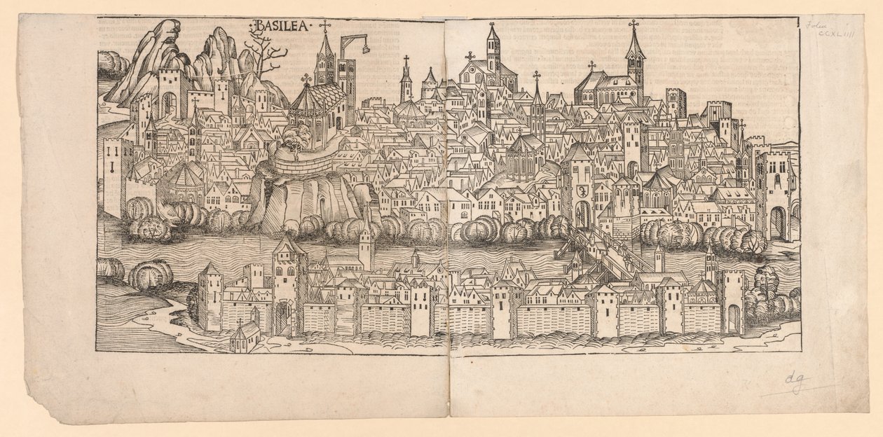 Nürnberg Chronicle: Topografinen näkymä Baselista, Sveitsistä, 1493. tekijältä Michael Wolgemut