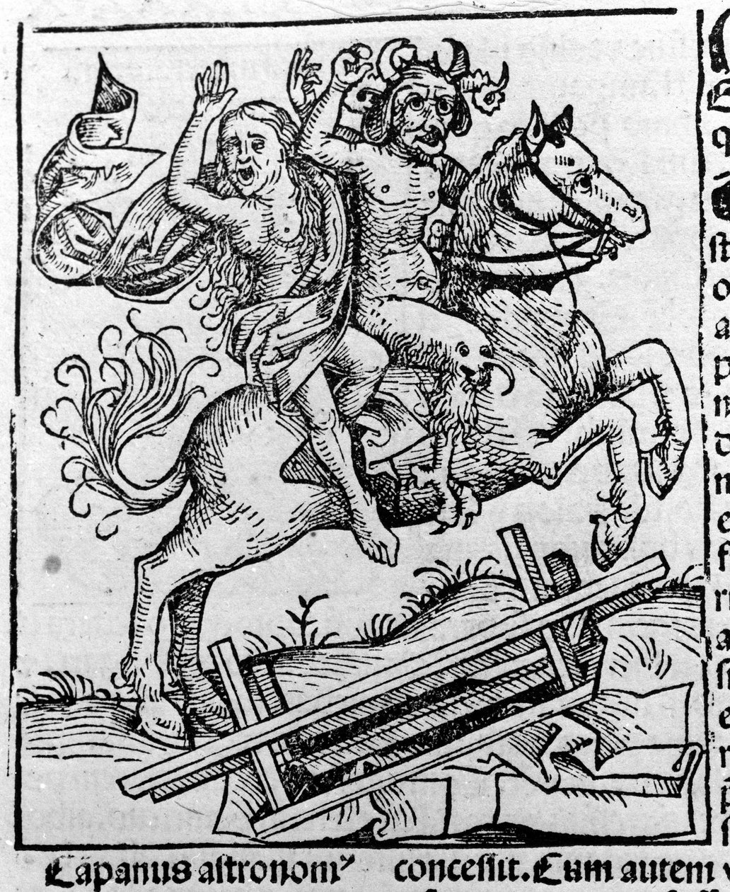 Paholainen ja noita menossa sapattia varten Hartmann Schedel Liber chronicarum Nürnberg 1493 tekijältä Michael Wolgemut or Wolgemuth