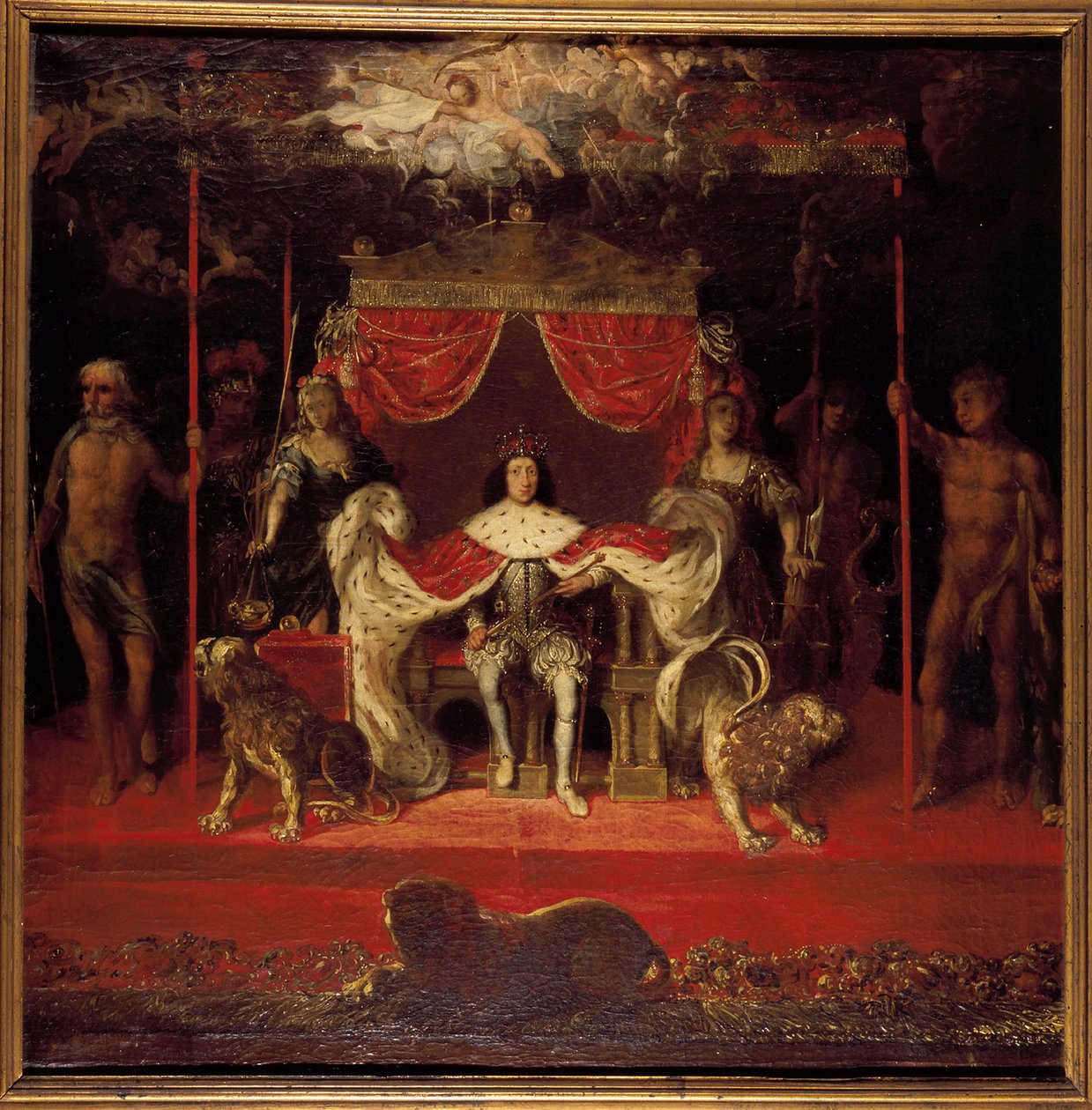 Muotokuva Christian V:stä Tanskasta 1646-1699 valtaistuimella Frederiksborgin palatsissa. tekijältä Michael van Haven