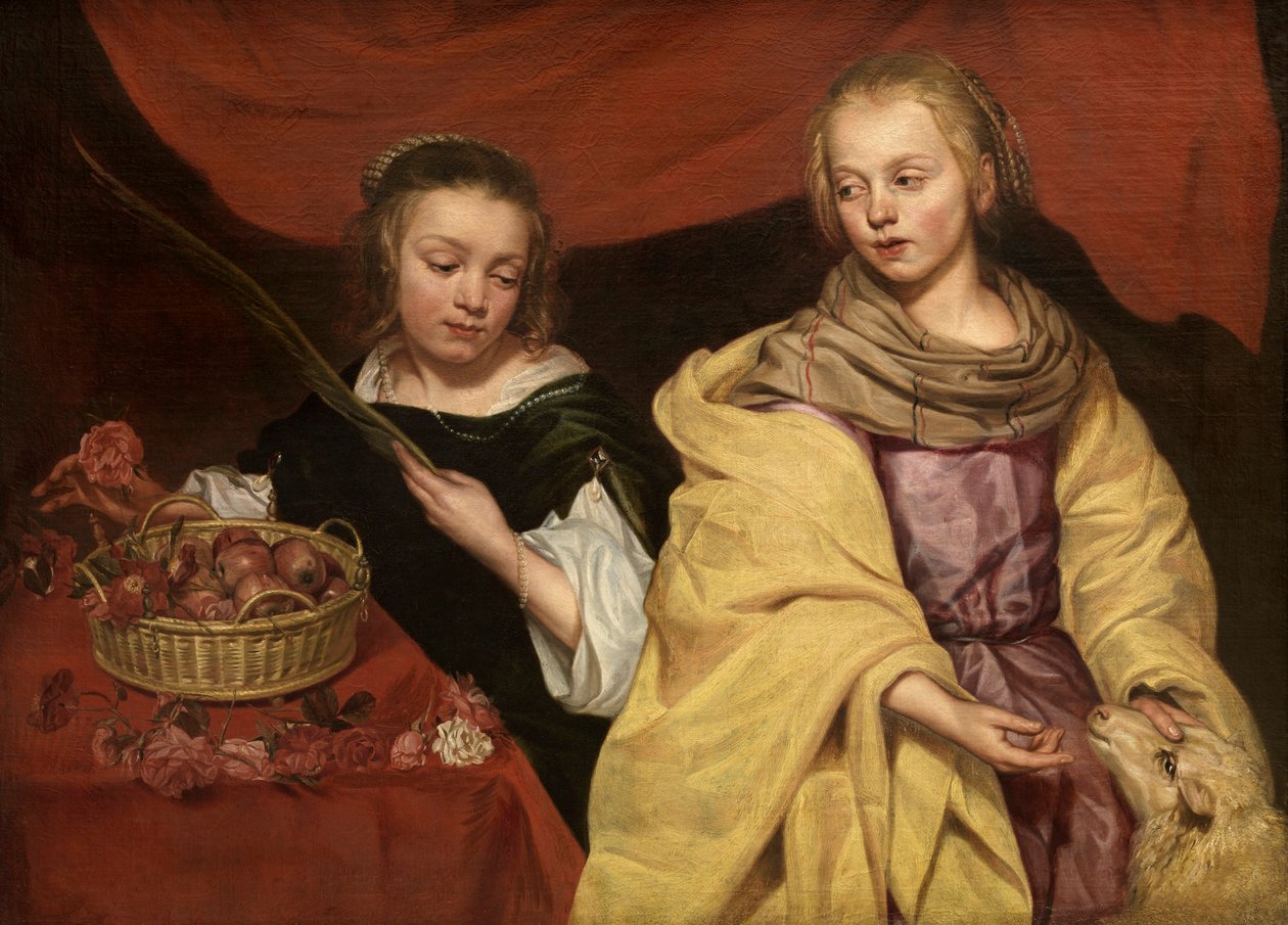 Kaksi tyttöä hahmona Saint Agnes ja Saint Dorothea, c. 1650. tekijältä Michaelina Wautier