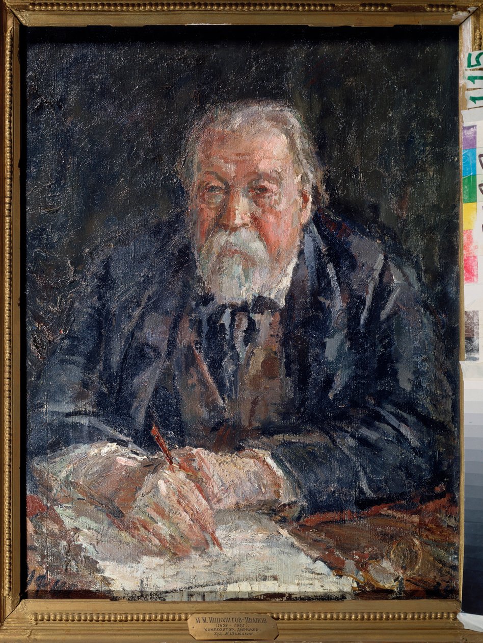 Muotokuva säveltäjä Mihail Ippolitov Ivanovista (Ippolitov-Ivanov) (1859-1935). Mihail Fjodorovitš Shemyakin (Chemiakin) (1875-1944) maalaus, öljy kankaalle tekijältä Michail Fyodorovich Shemyakin