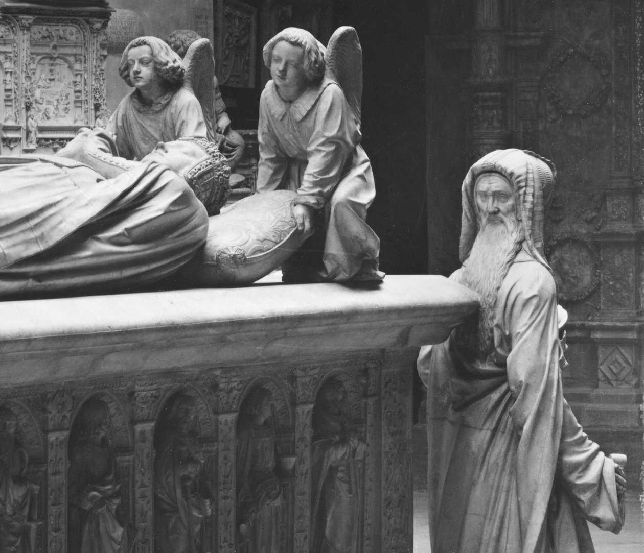 Nantes, Pyhän Pietarin ja Paavalin katedraali, Bretagnen herttua Francis II:n hauta ja Marguerite of Foix, takaapäin Prudencesta, joka tunnetaan Michel Colomben omakuvana, 1502-07 (yksityiskohta) (kipsi c tekijältä Michel Colombe