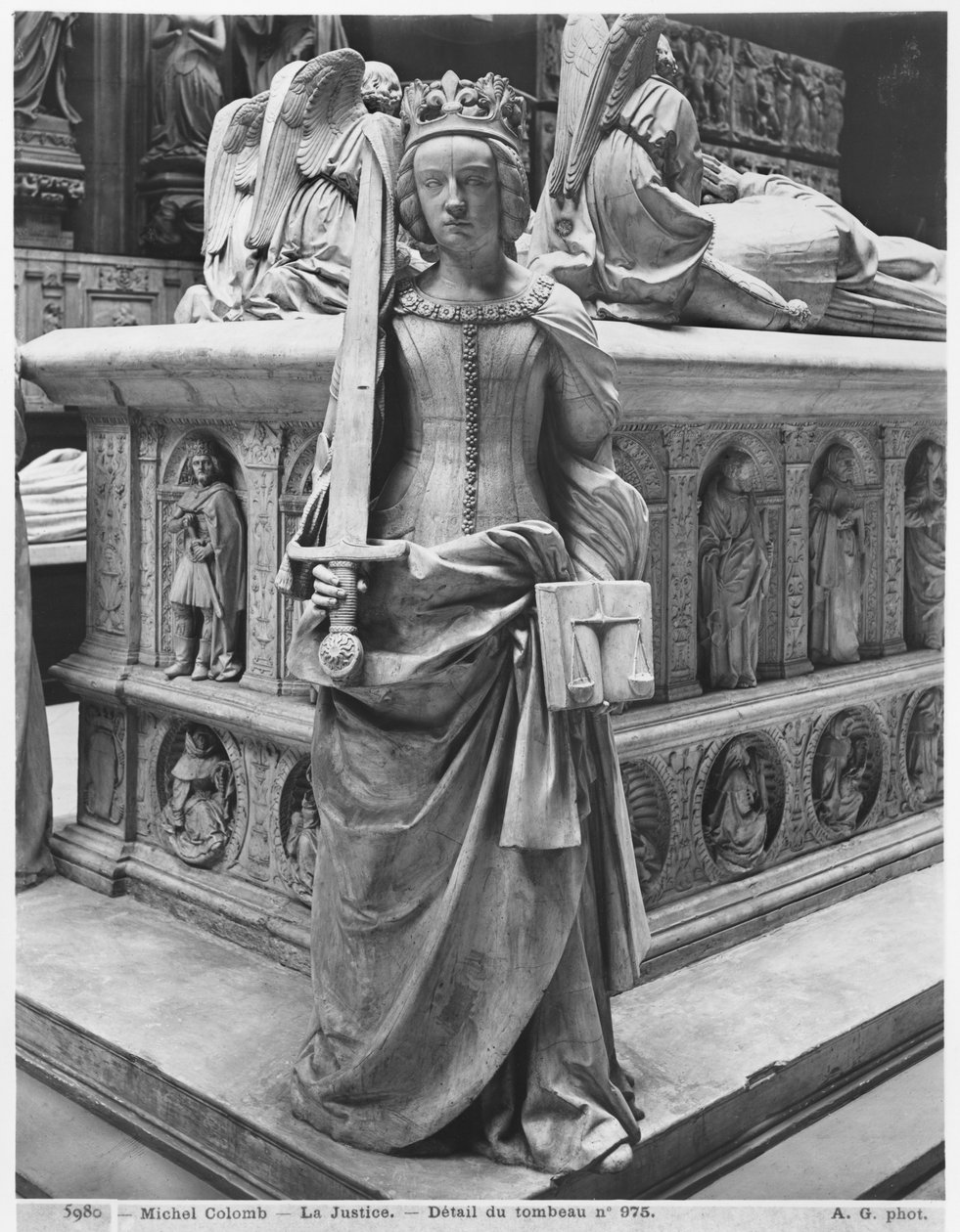 Nantes, Pietarin ja Paavalin katedraali, Bretagnen herttua ja Marguerite of Foixin hauta, yksityiskohta Justicesta, 1502-07 marmorista valettu kipsi bw valokuva tekijältä Michel Colombe