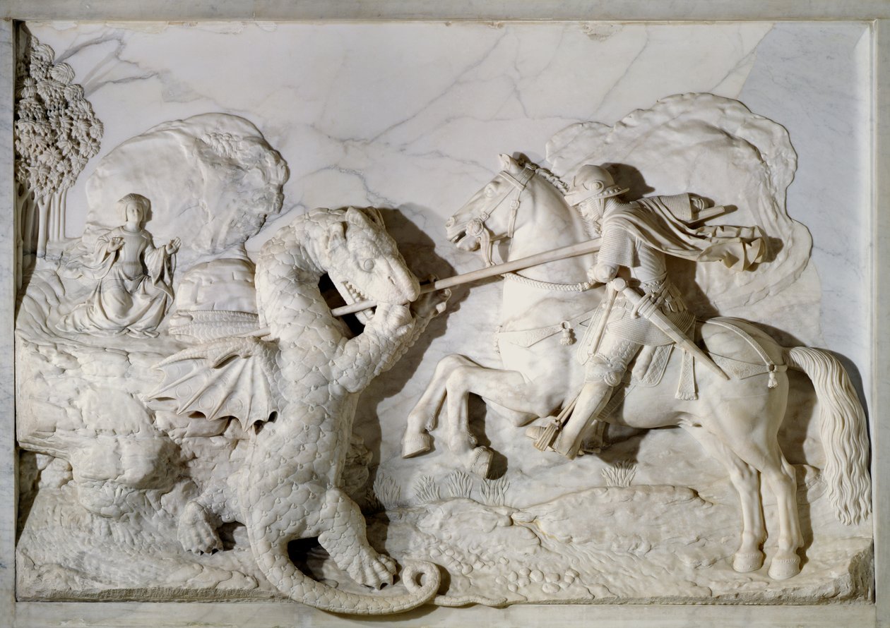 Pyhä Yrjö ja lohikäärme, 1508 (marmori) tekijältä Michel Colombe