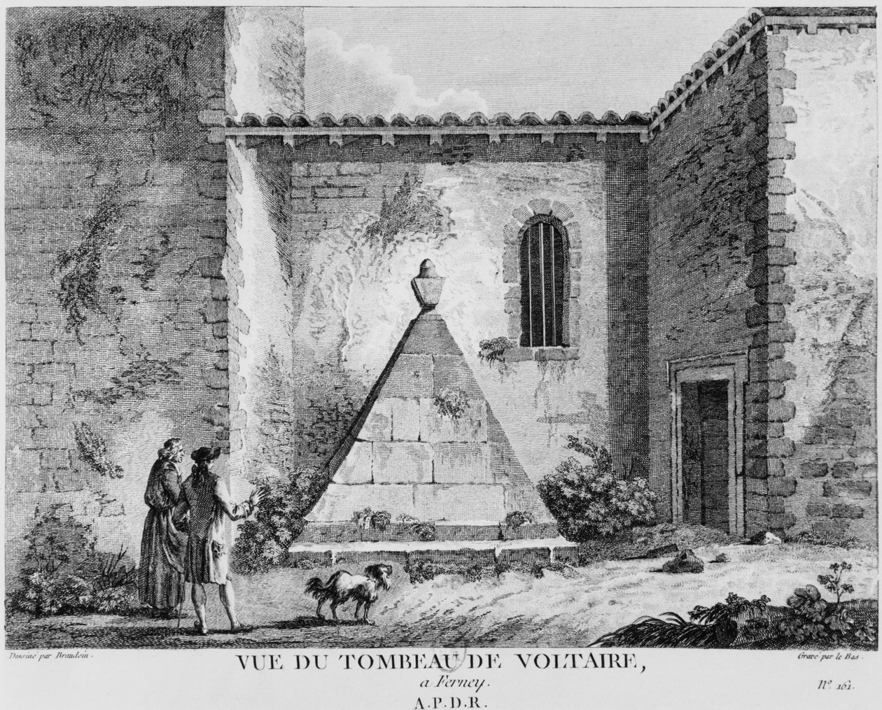 Voltairen hauta Ferneyssä, kaiverrus Jacques Philippe Le Bas (1707-83) tekijältä Michel Vincent Brandoin or Brandouin
