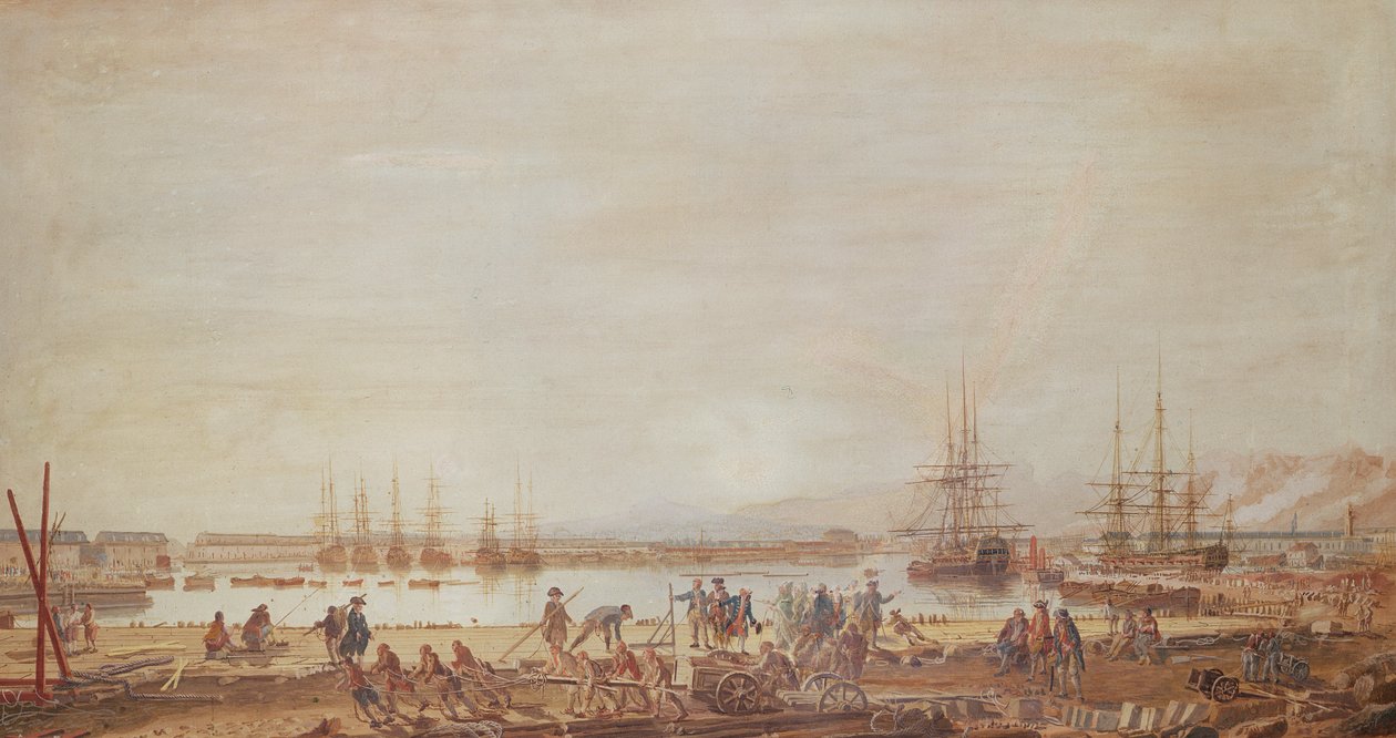 Näkymä Toulonin uudelle satamalle ja Kuninkaan laivueelle, 1777 (guassi) tekijältä Michel de Toulon