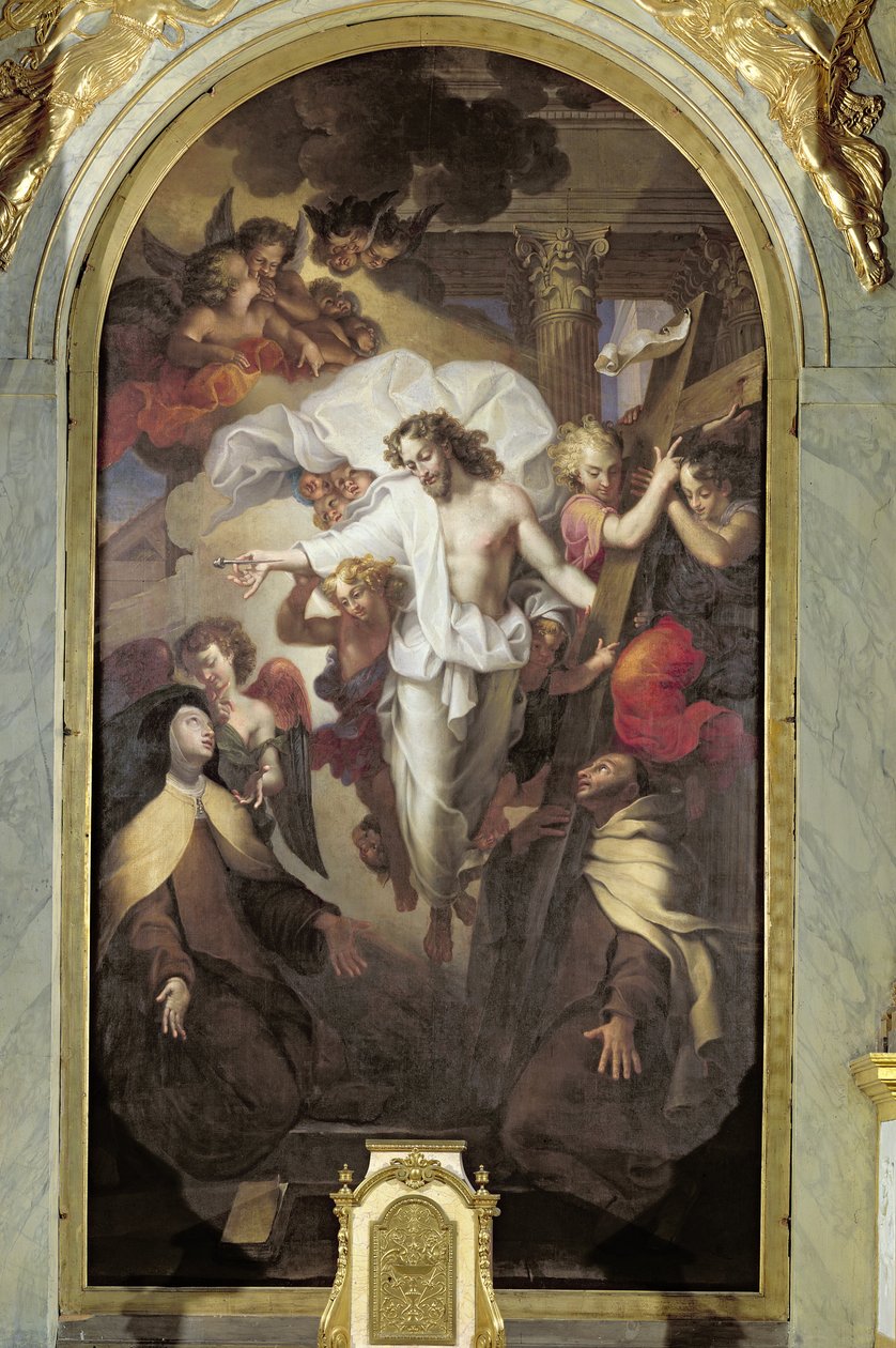 Kristus nousi kuolleista Pyhän Teresan Avilalaisen (1515-82) ja Pyhän Ristin Johanneksen (1524-91) välillä tekijältä Michel des Gobelins Corneille