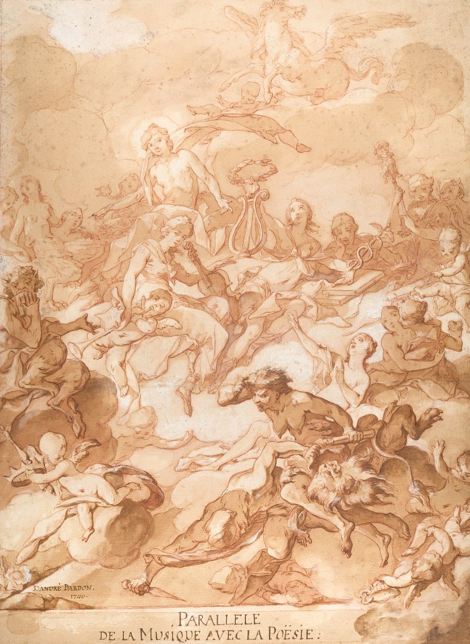 Allegoria vertailee musiikkia ja runoutta, 1740. tekijältä Michel Francois Dandre Bardon