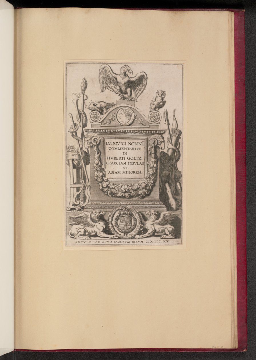 Nimisivu teokselle Ludovicus Nonnius, Kommentti Hubert Goltzin Kreikasta, saarista ja Vähä-Aasiasta tekijältä Michel Lasne after Sir Peter Paul Rubens