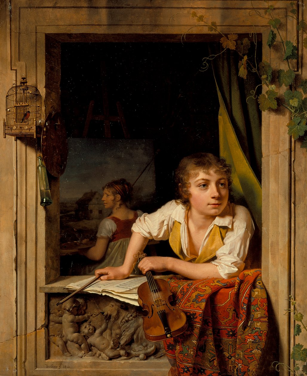 Maalaus ja musiikki (taiteilijan pojan muotokuva), 1800 tekijältä Michel Martin Drolling