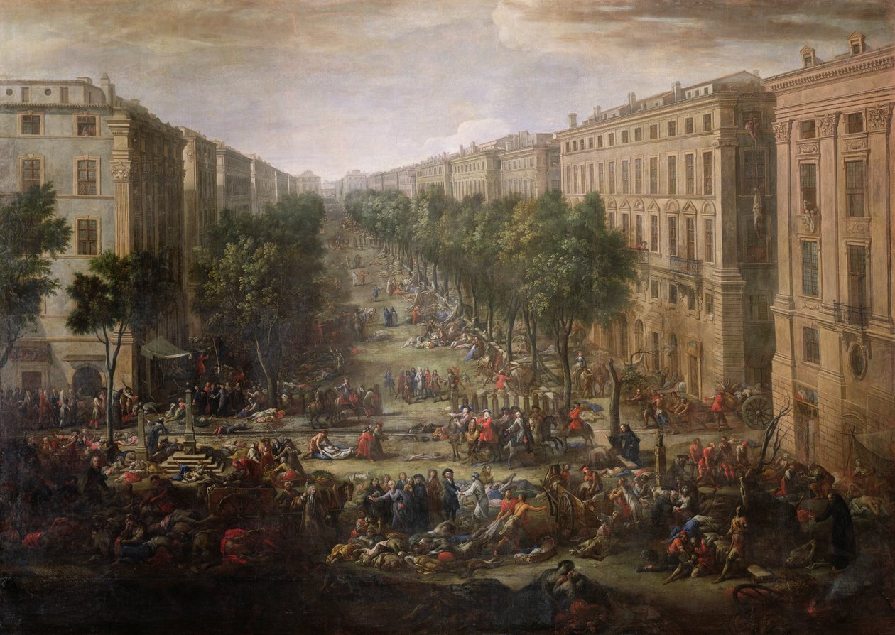 Näkymä Cours Belsuncesta, Marseillesta, ruton aikana 1720, 1721 tekijältä Michel Serre