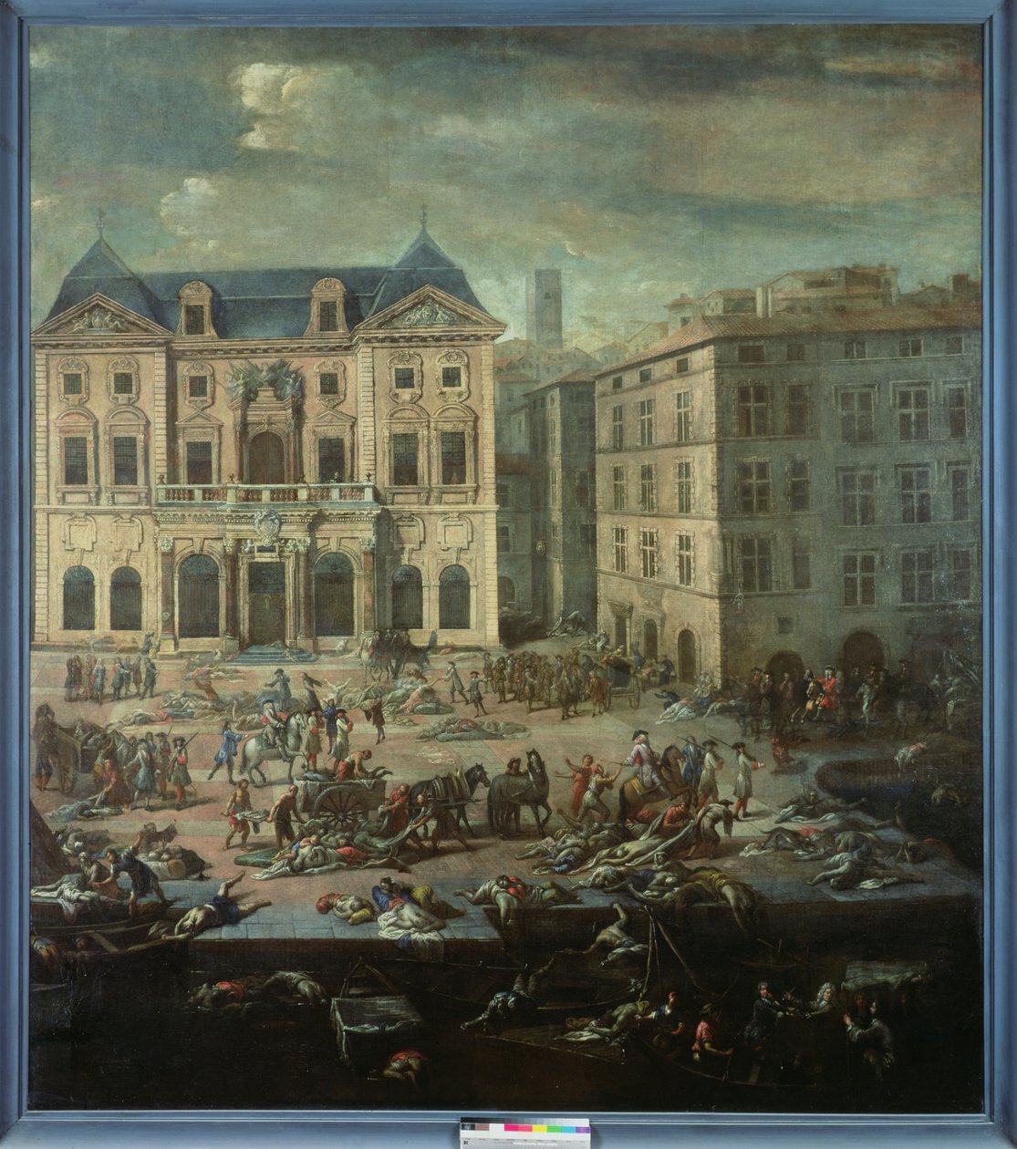 Näkymä Marseillen kaupungintalolle vuoden 1720 ruton aikana tekijältä Michel Serre