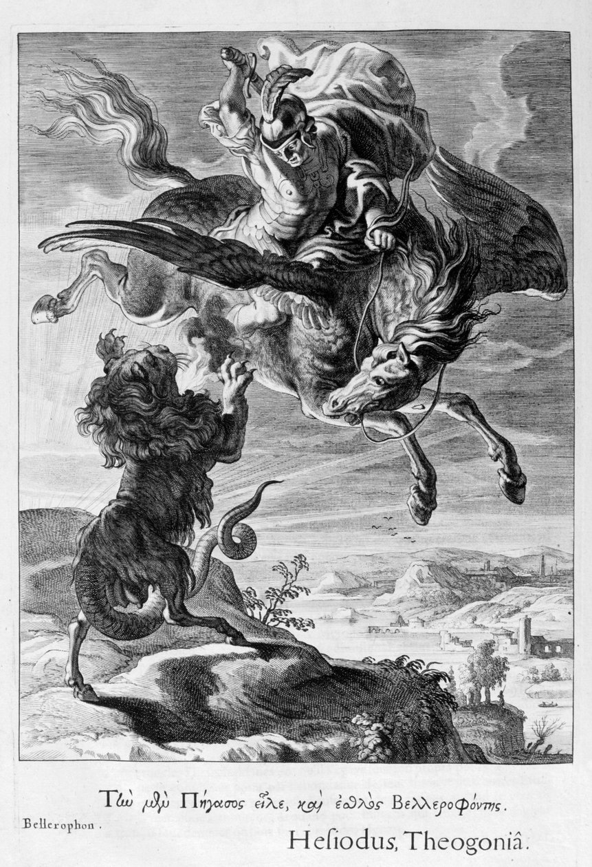 Bellerophon taistelee chimeraa vastaan, 1655 tekijältä Michel de Marolles