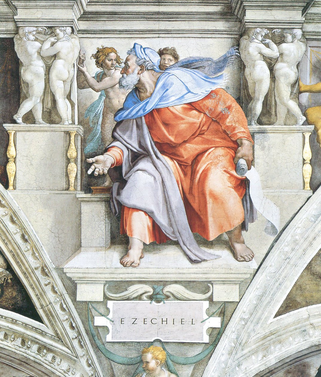 Hesekiel Sikstuksen kappelin katossa Vatikaanissa tekijältä Michelangelo Buonarroti