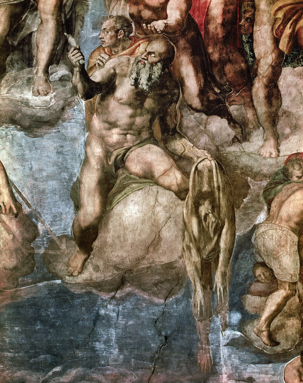 Sikstuksen kappelin katto: Viimeinen tuomio, yksityiskohta Pyhästä Bartolomeuksesta pitelemässä nyljettyä ihoaan, 1538-41 tekijältä Michelangelo Buonarroti