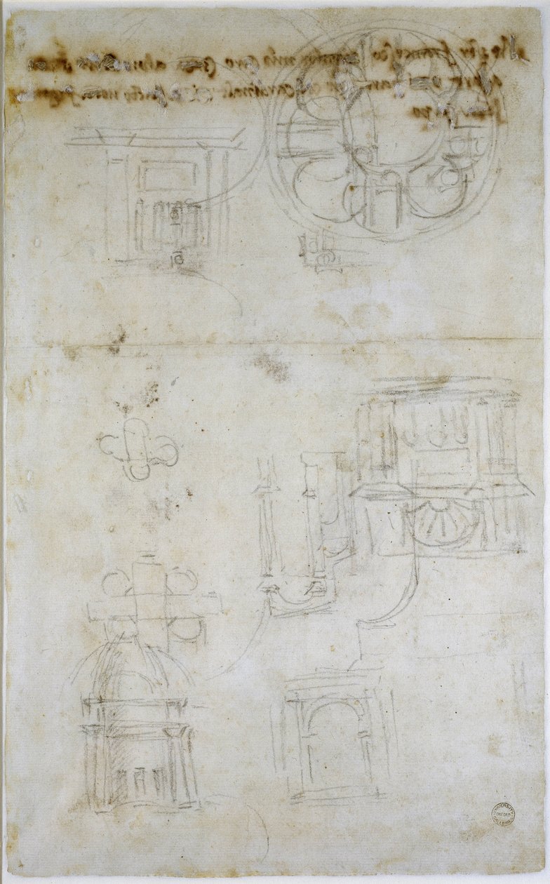 Arkkitehtonisia opintoja, noin 1560 (mustaliitu paperille). tekijältä Michelangelo Buonarroti