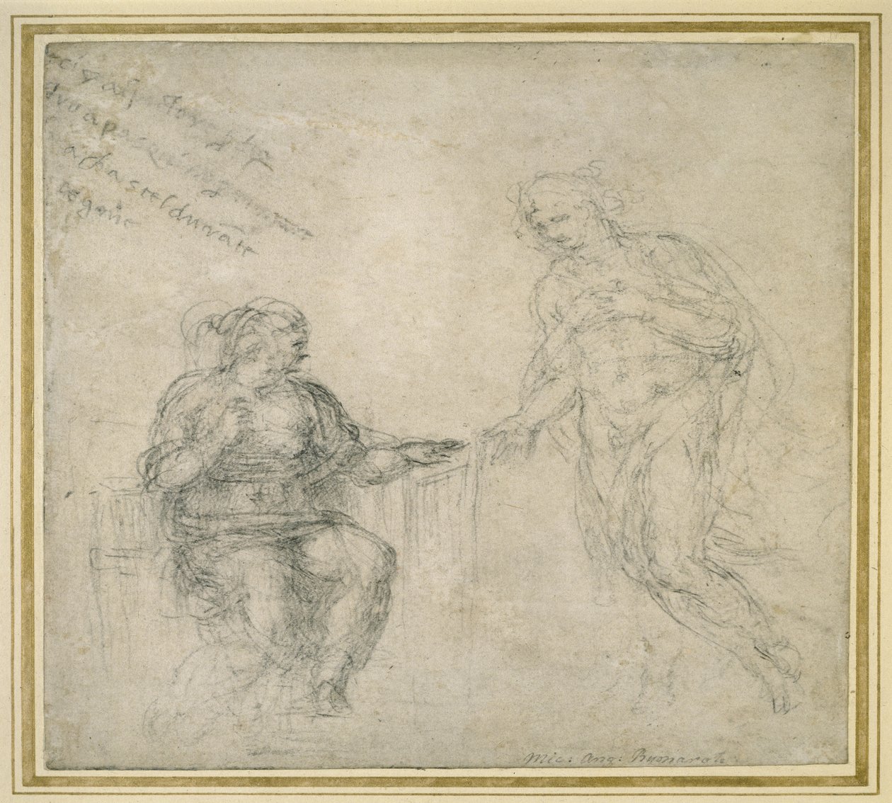 Kristus jättää jäähyväiset äidilleen ylösnousemuksen jälkeen, n. 1560 (musta liitu paperilla) tekijältä Michelangelo Buonarroti