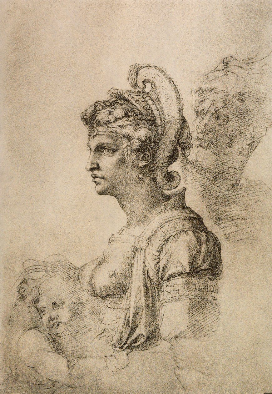 Kleopatra, Michelangelon piirustus. Piirustus- ja grafiikkakaappi, Uffizi-galleria, Firenze tekijältä Michelangelo Buonarroti