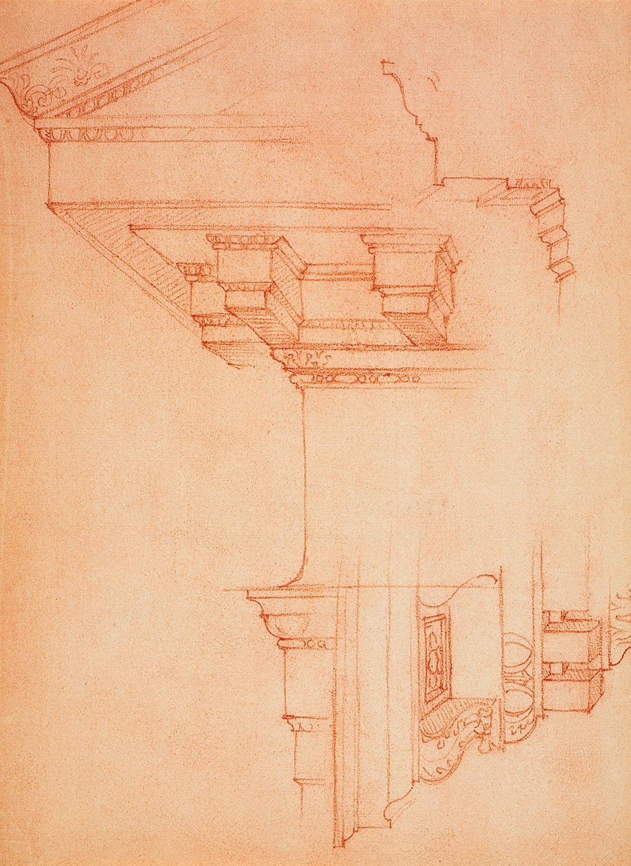 Cornice tutkimus; piirustus Michelangelo. Casa Buonarroti, Firenze tekijältä Michelangelo Buonarroti