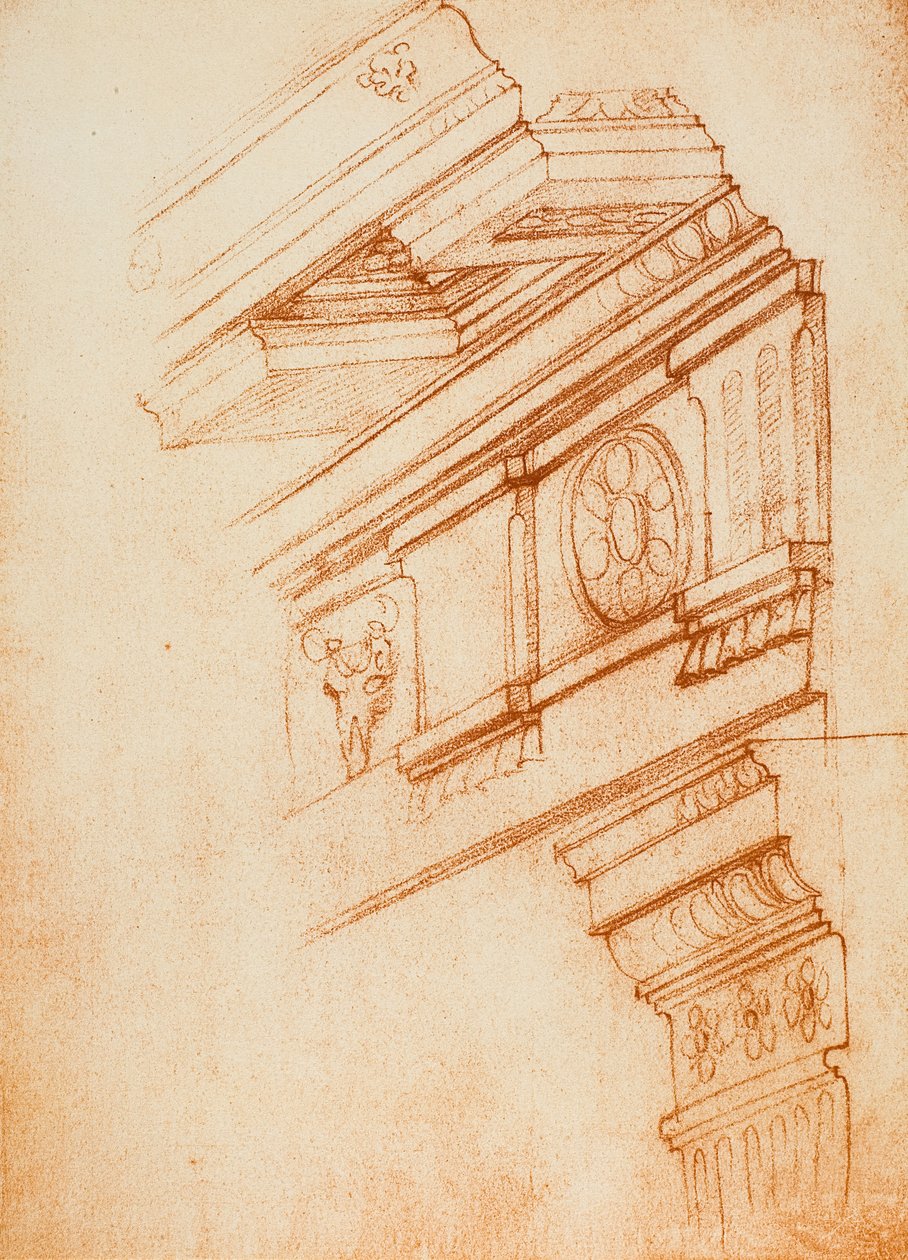 Reunalistat, antabulatuurit ja kapiteelit; piirustus Michelangelo. Casa Buonarroti, Firenze tekijältä Michelangelo Buonarroti