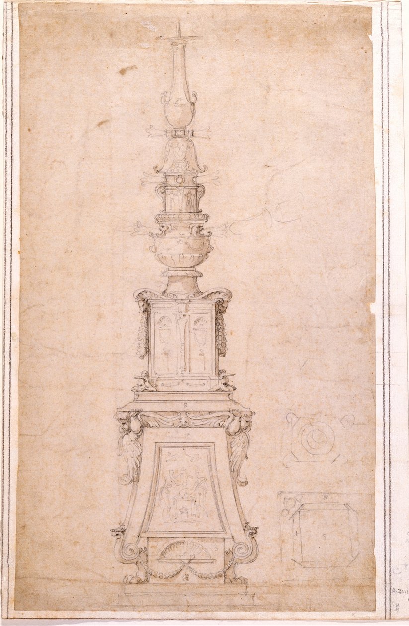 Suunnittelu Candelabrumille tekijältä Michelangelo Buonarroti