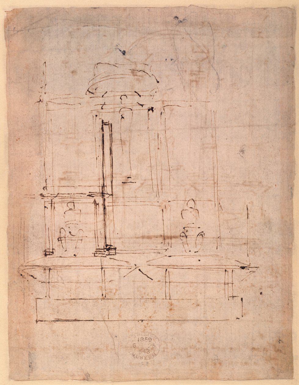 Suunnittelu paavi Julius II:n (1453-1513) haudalle (ruskea muste paperille) (käänteinen) tekijältä Michelangelo Buonarroti