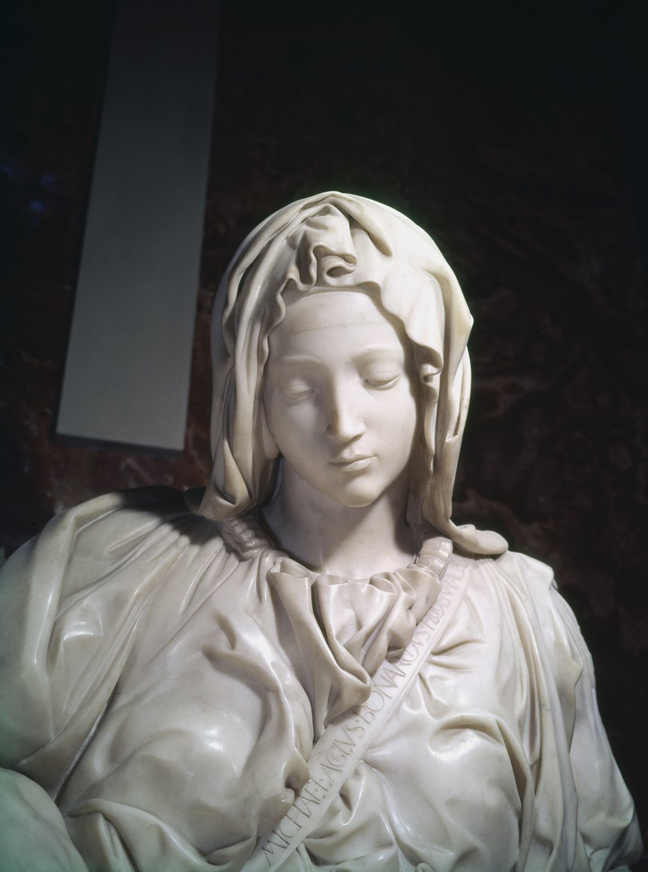 Yksityiskohta Pietàsta, 1498-1499 marmorista tekijältä Michelangelo Buonarroti