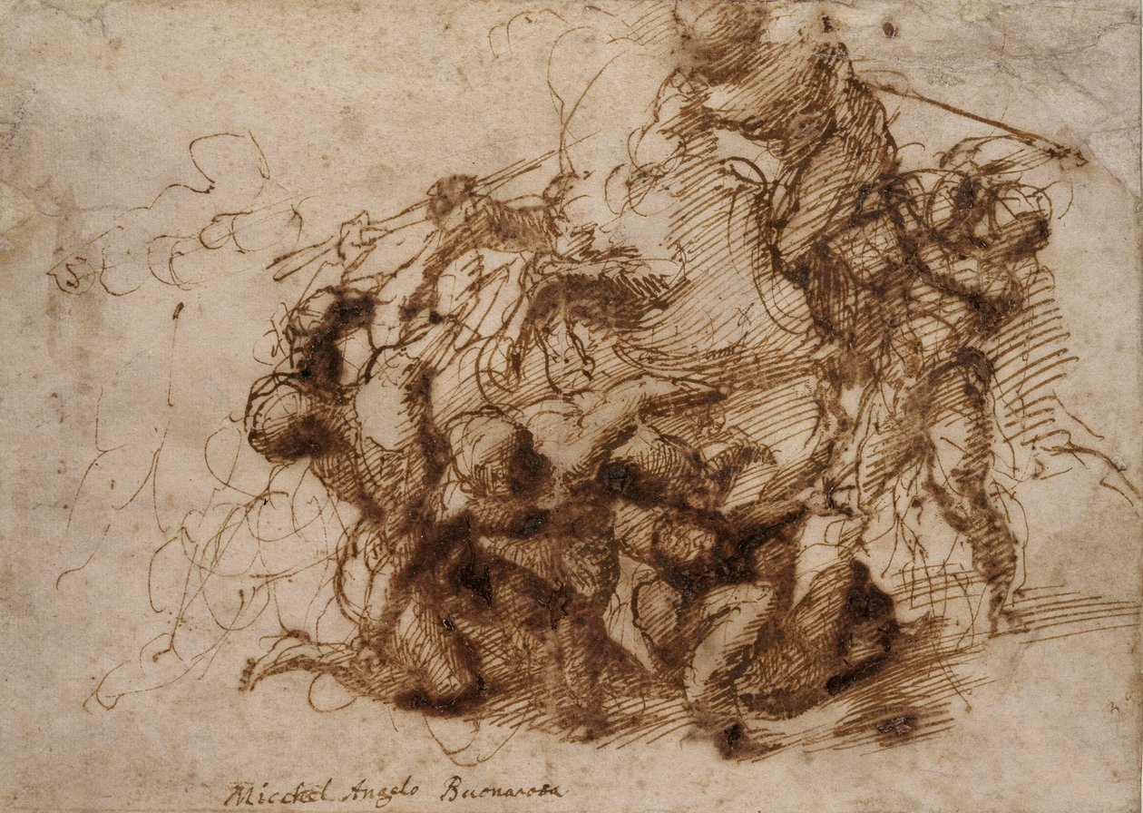 Taistelututkimus "Cascina-taistelulle", 1504 tekijältä Michelangelo Buonarroti