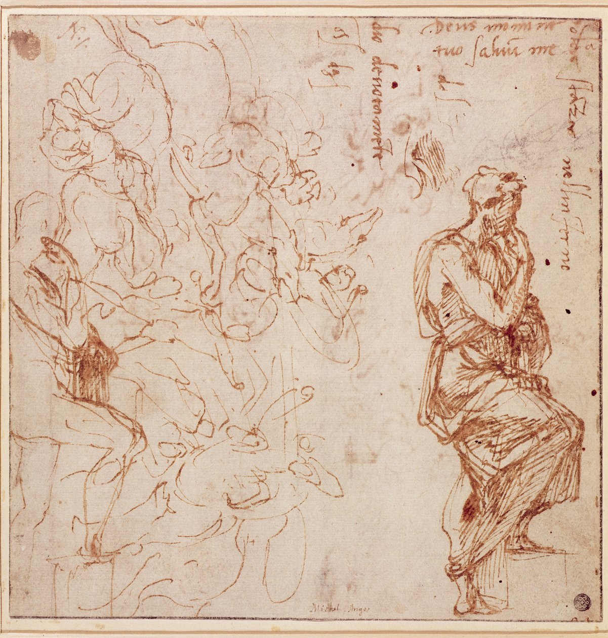 Figuuritutkimukset naiselle (ruskea muste paperille) tekijältä Michelangelo Buonarroti