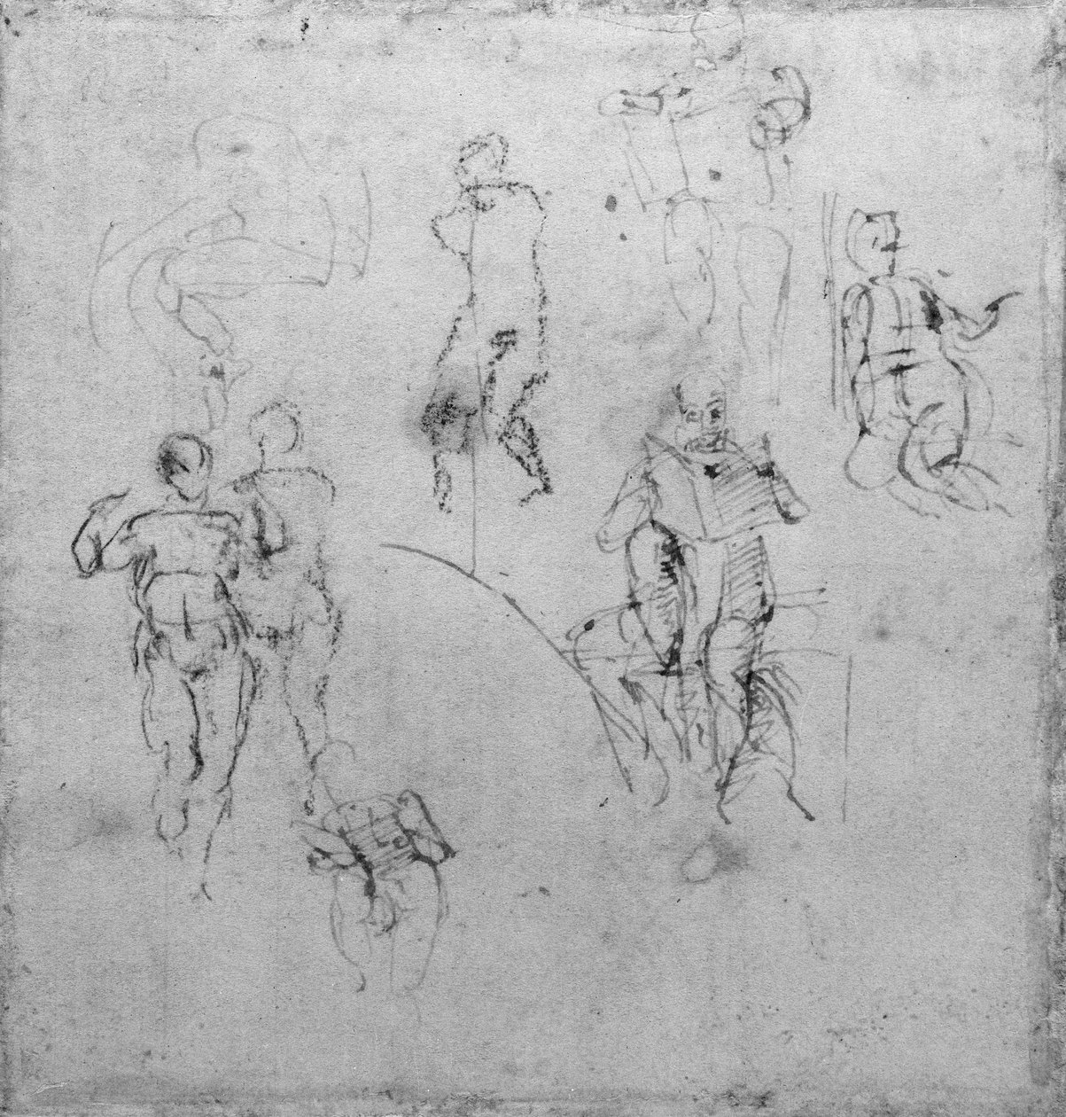 Kuvatutkimukset Sikstuksen kappelin katolle, n. 1511 (kynä ja musta liitu paperille) tekijältä Michelangelo Buonarroti