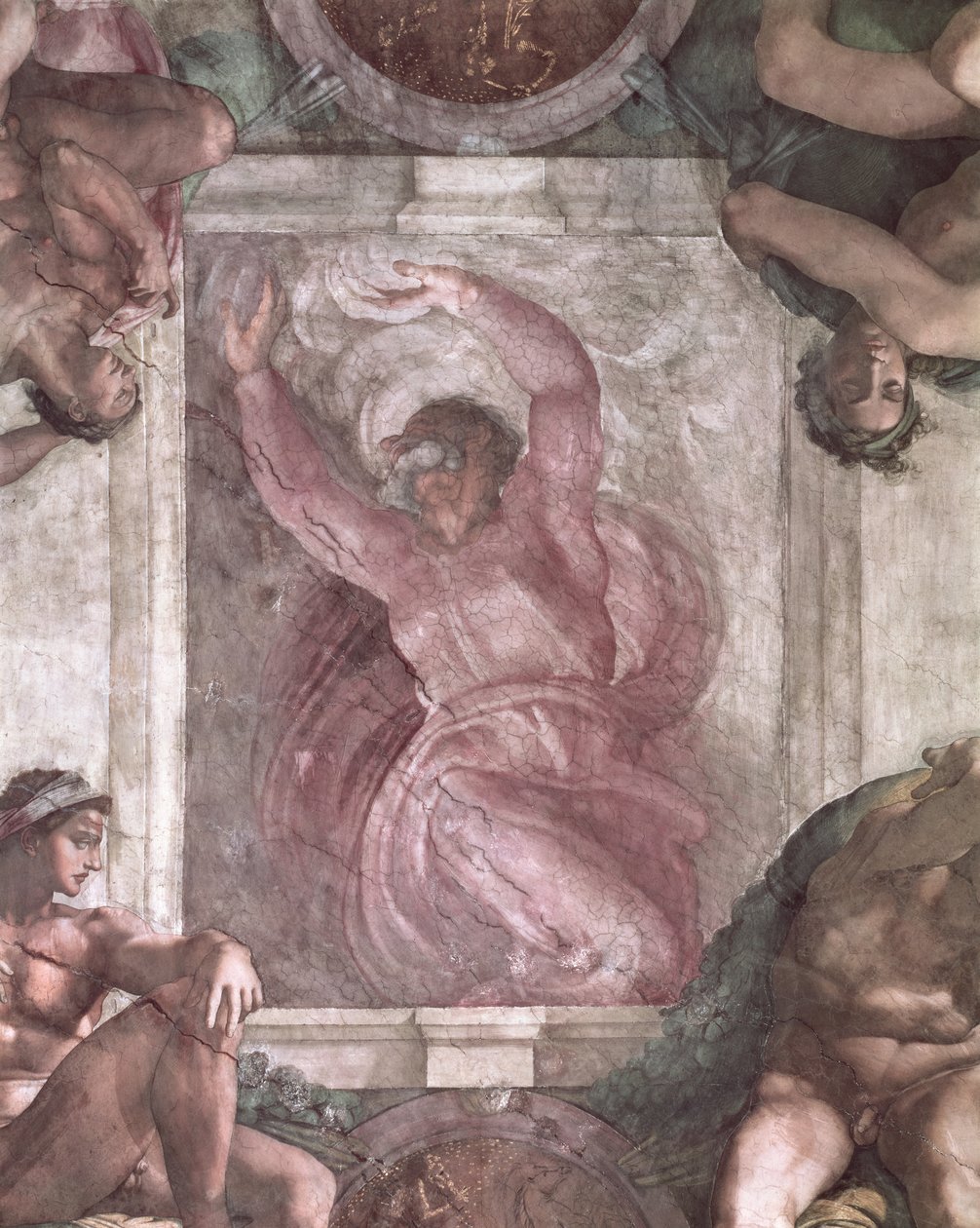 Jumala erottaa valon pimeydestä, Sikstuksen kappelin katosta, 1508-12 (ennallistaminen) tekijältä Michelangelo Buonarroti