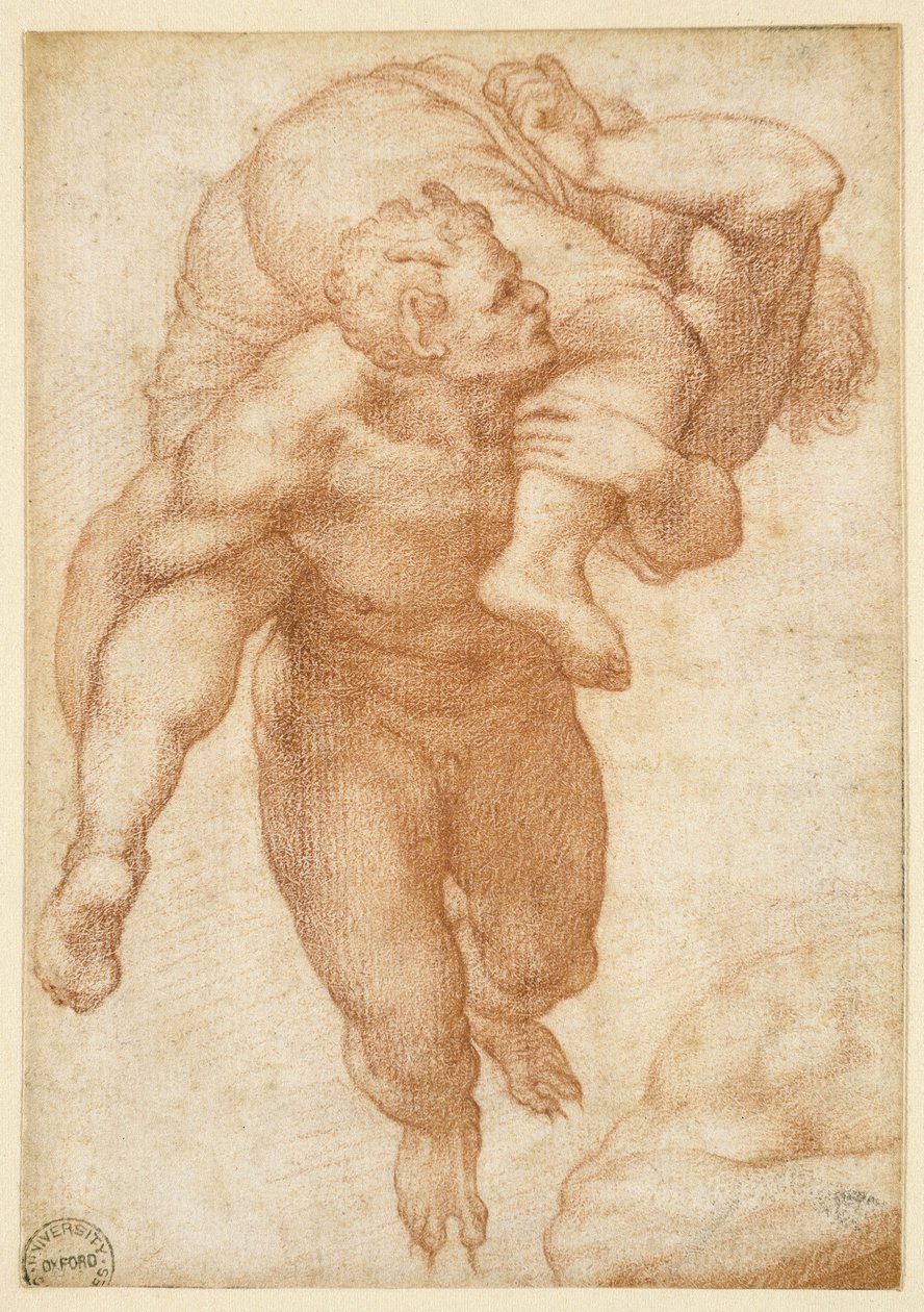 Ryhmä viimeisestä tuomiosta (punainen liitu vaaleanruskealle paperille). tekijältä Michelangelo Buonarroti