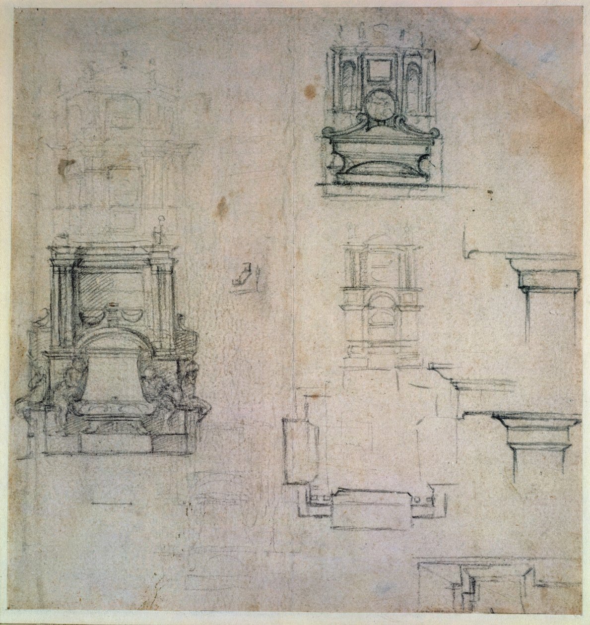 Lasku 1859 6-25-545. R. (W. 25) Suunnittelut haudoille (punainen liitu) tekijältä Michelangelo Buonarroti