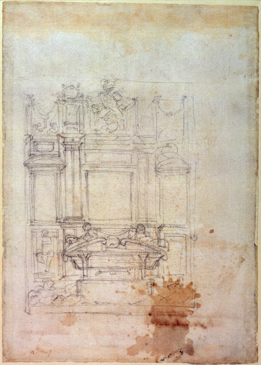 Lasku L859 6-25-823. R. (W.27) Suunnittelu haudalle (punainen liitu) tekijältä Michelangelo Buonarroti