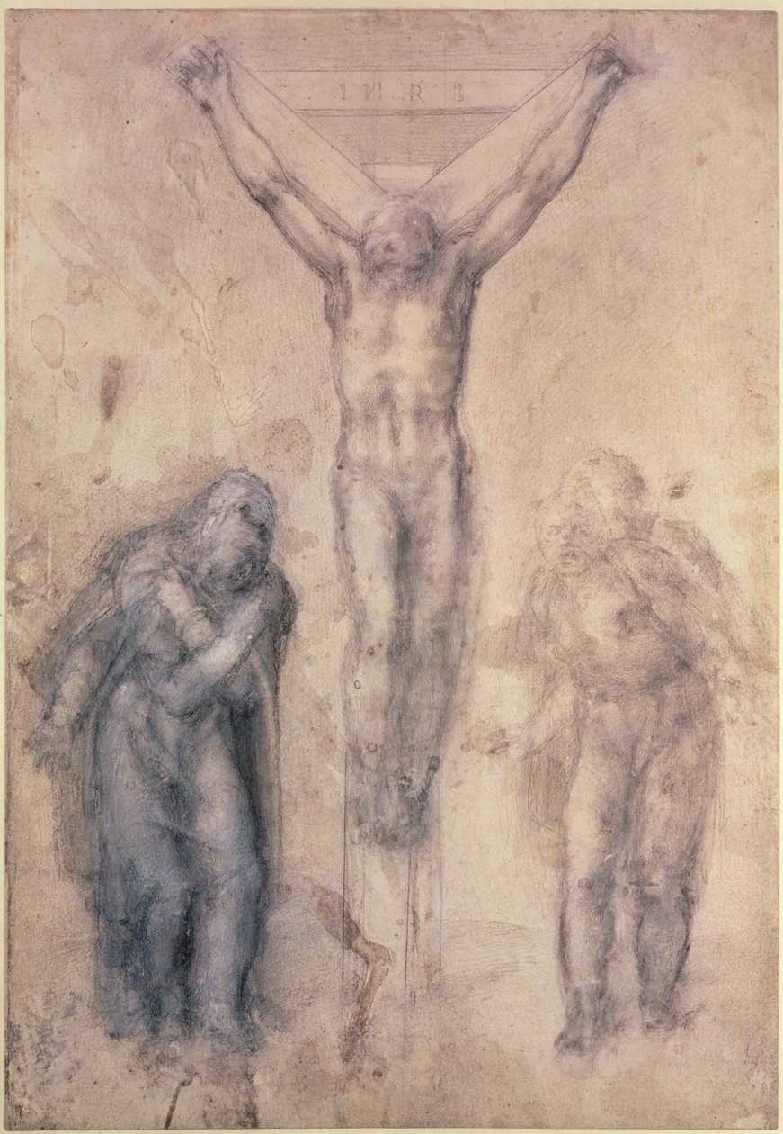 Inv.1895-9-15-509 Recto W.81 Tutkimus ristiinnaulitsemisesta (kynä ja liitu paperille) tekijältä Michelangelo Buonarroti