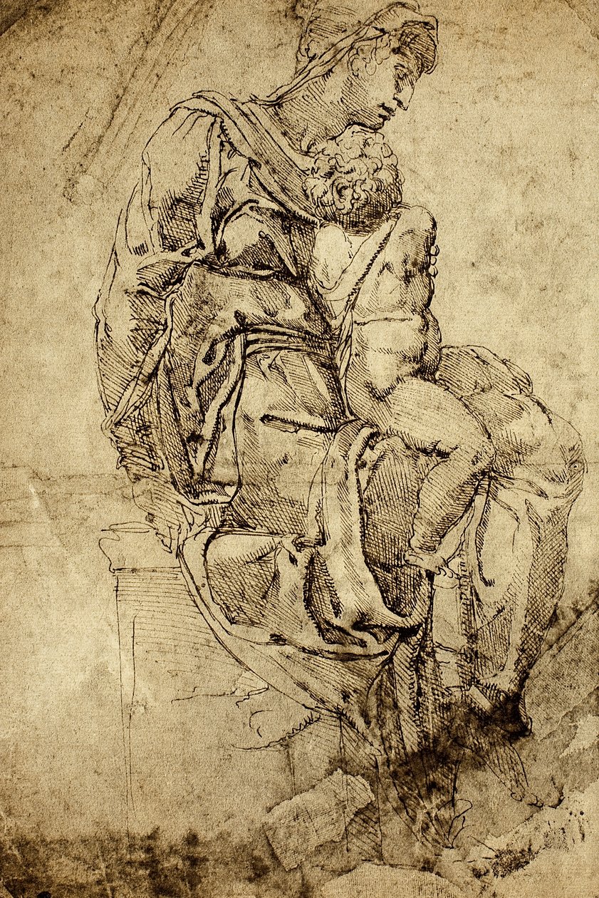 Madonna ja lapsi; piirustus Michelangelo. Louvre, Pariisi tekijältä Michelangelo Buonarroti