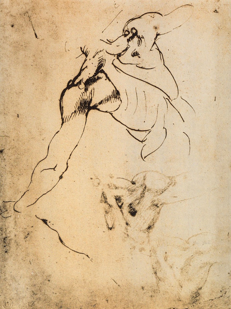 Miesten anatominen tutkimus; piirustus Michelangelo. Casa Buonarroti, Firenze tekijältä Michelangelo Buonarroti