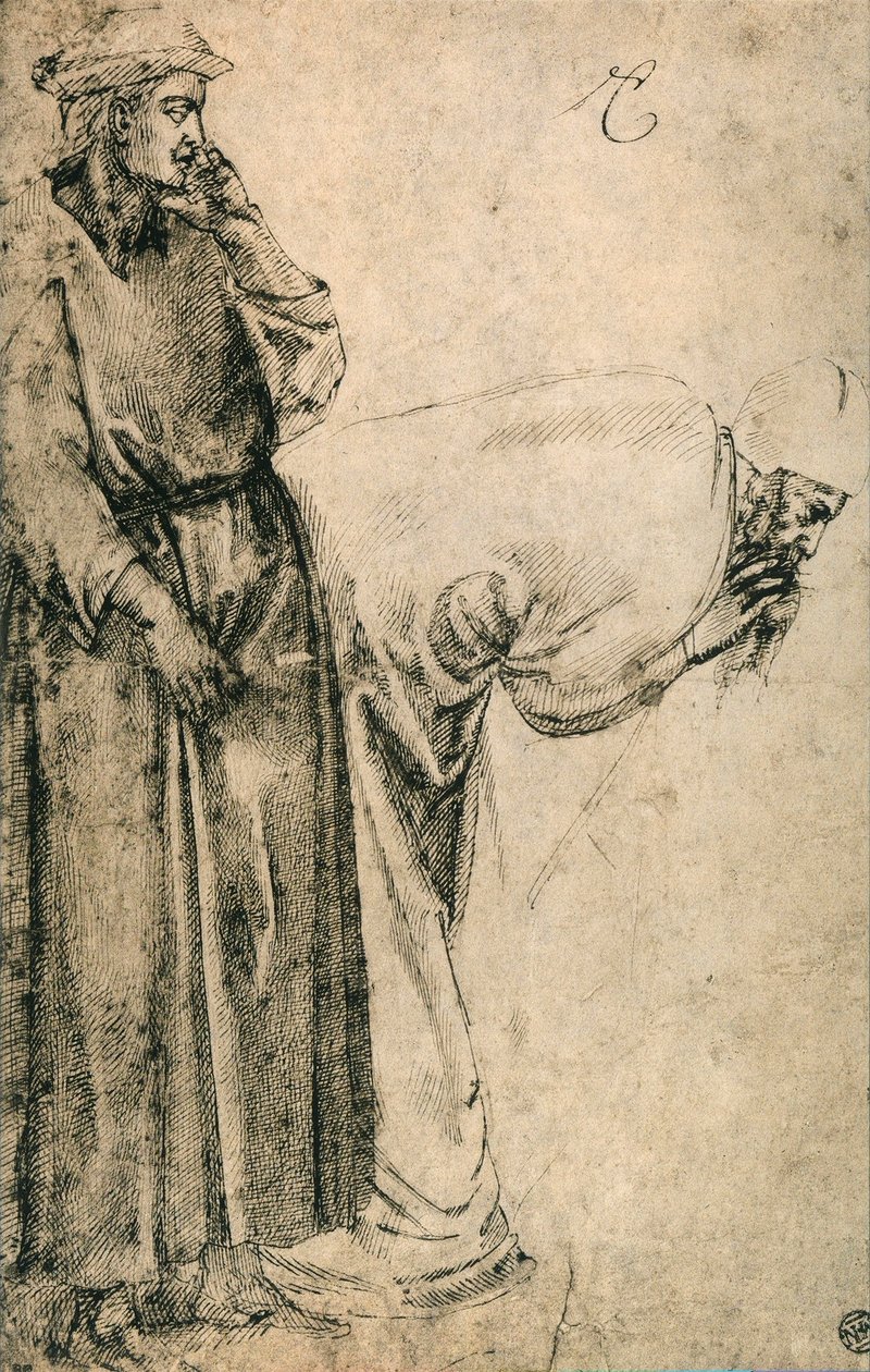 Mieshahmot (kopio Giottosta); piirustus Michelangelo. Louvre, Pariisi tekijältä Michelangelo Buonarroti