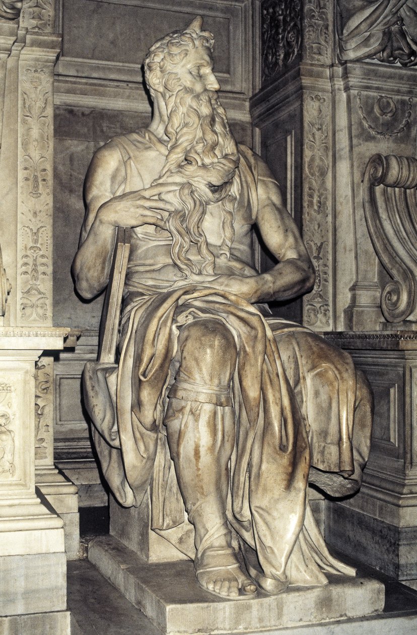Mooses, veistos paavi Julius II:n (1453-1513) haudasta 1513-16 (marmori) tekijältä Michelangelo Buonarroti