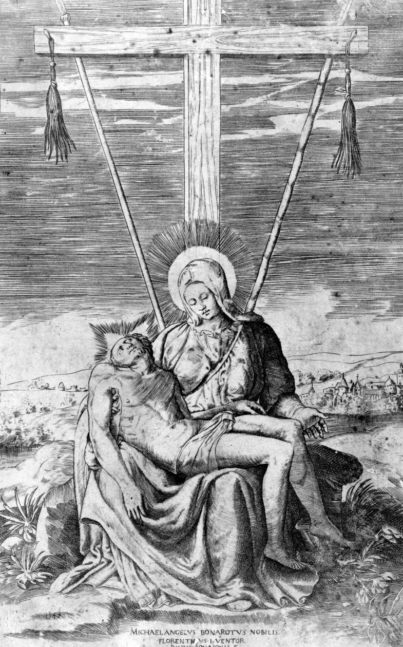 Pieta, kaiverrus Giulio Bonasone tekijältä Michelangelo Buonarroti