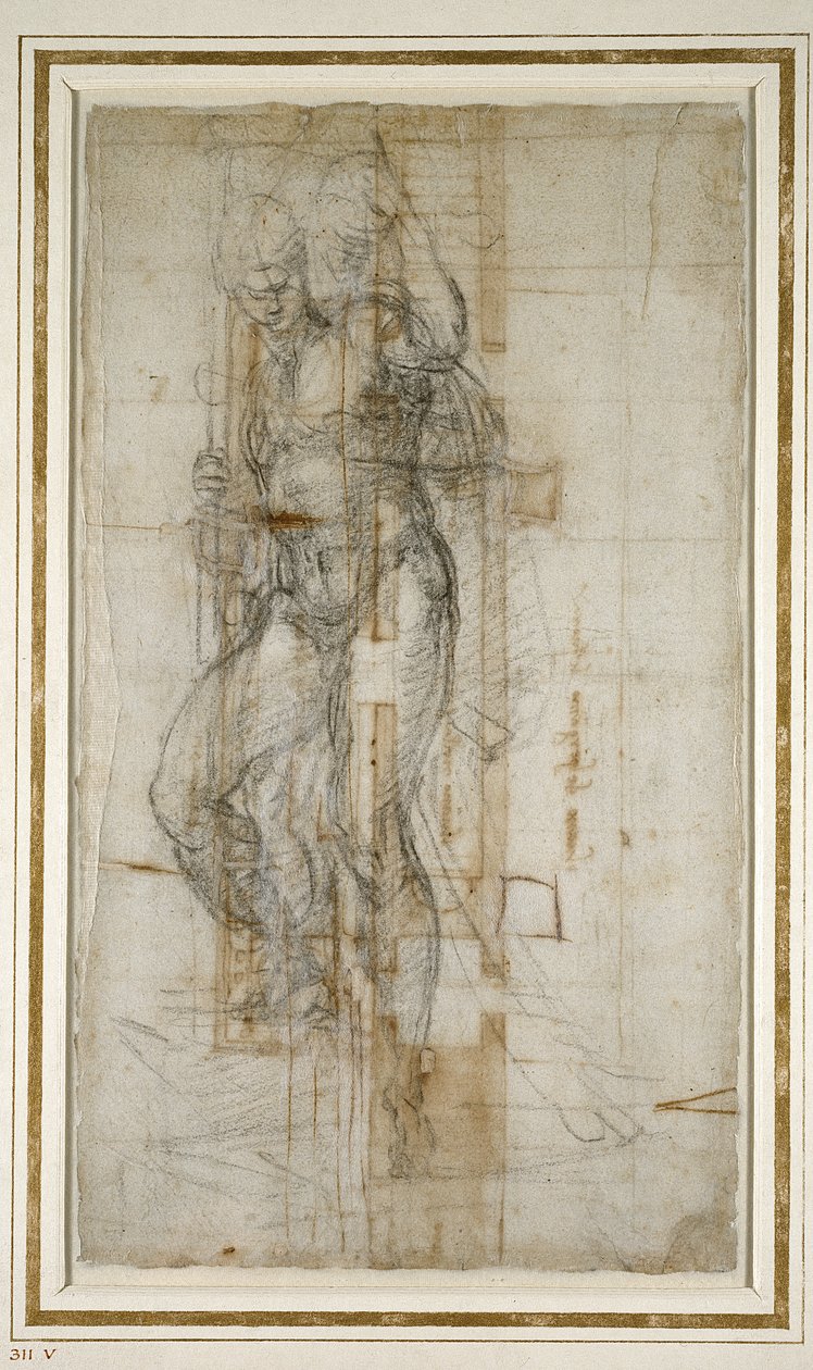 Suunnitelma pyhäinjäännöslavasta San Lorenzolle, 1532 (liitu paperille) tekijältä Michelangelo Buonarroti