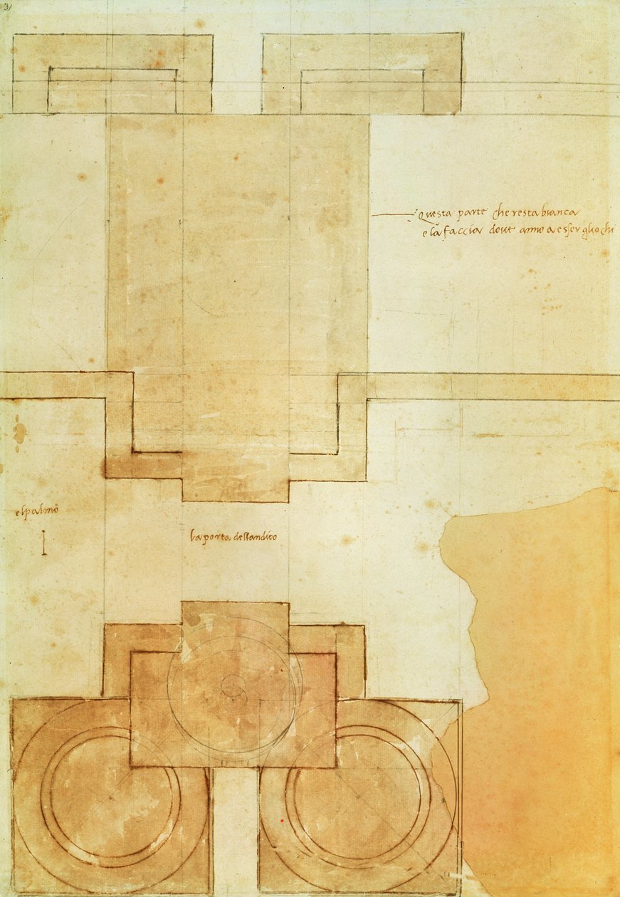 Suunnitelma Pietarinkirkon kupolin rummusta. tekijältä Michelangelo Buonarroti