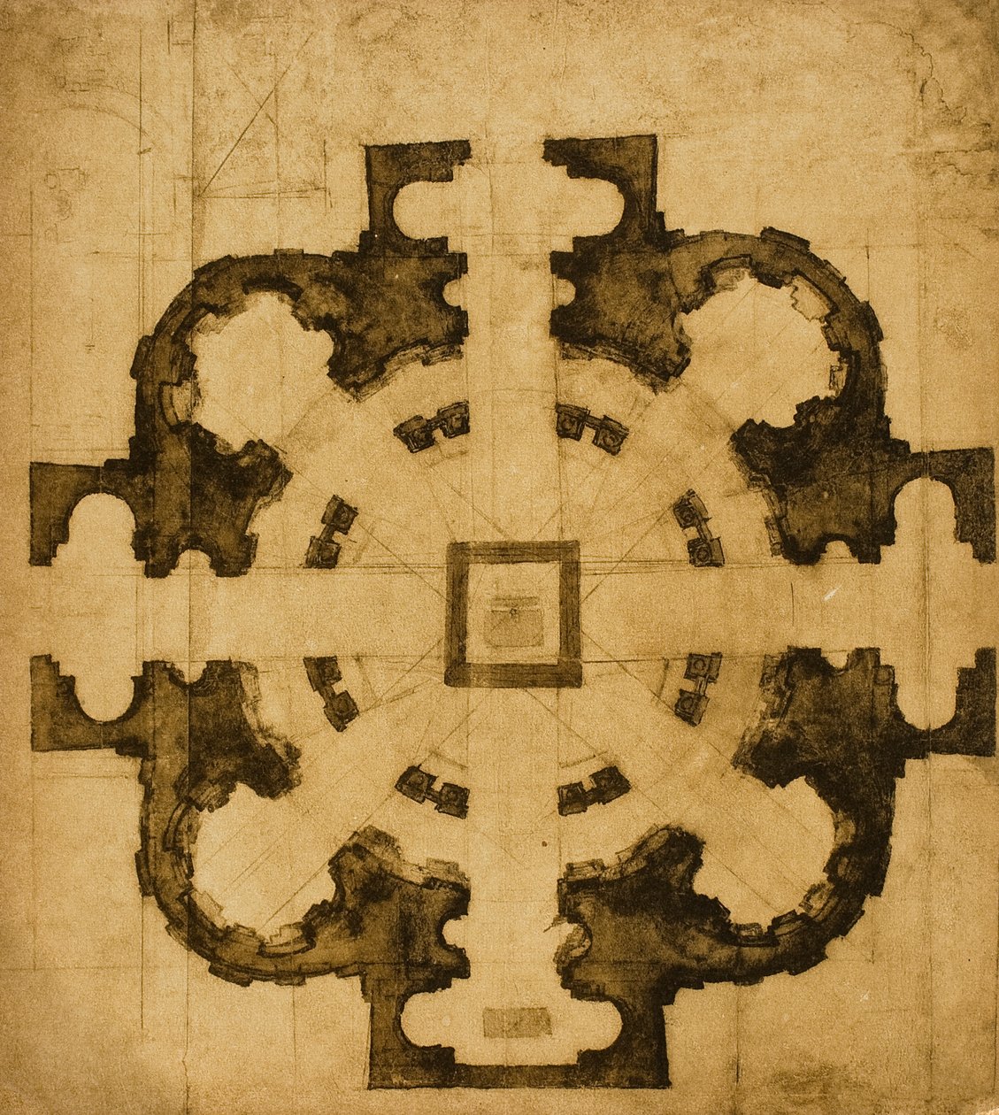 Suunnitelma tai projekti kirkkoa varten, piirustus Michelangelo. Casa Buonarroti, Firenze tekijältä Michelangelo Buonarroti