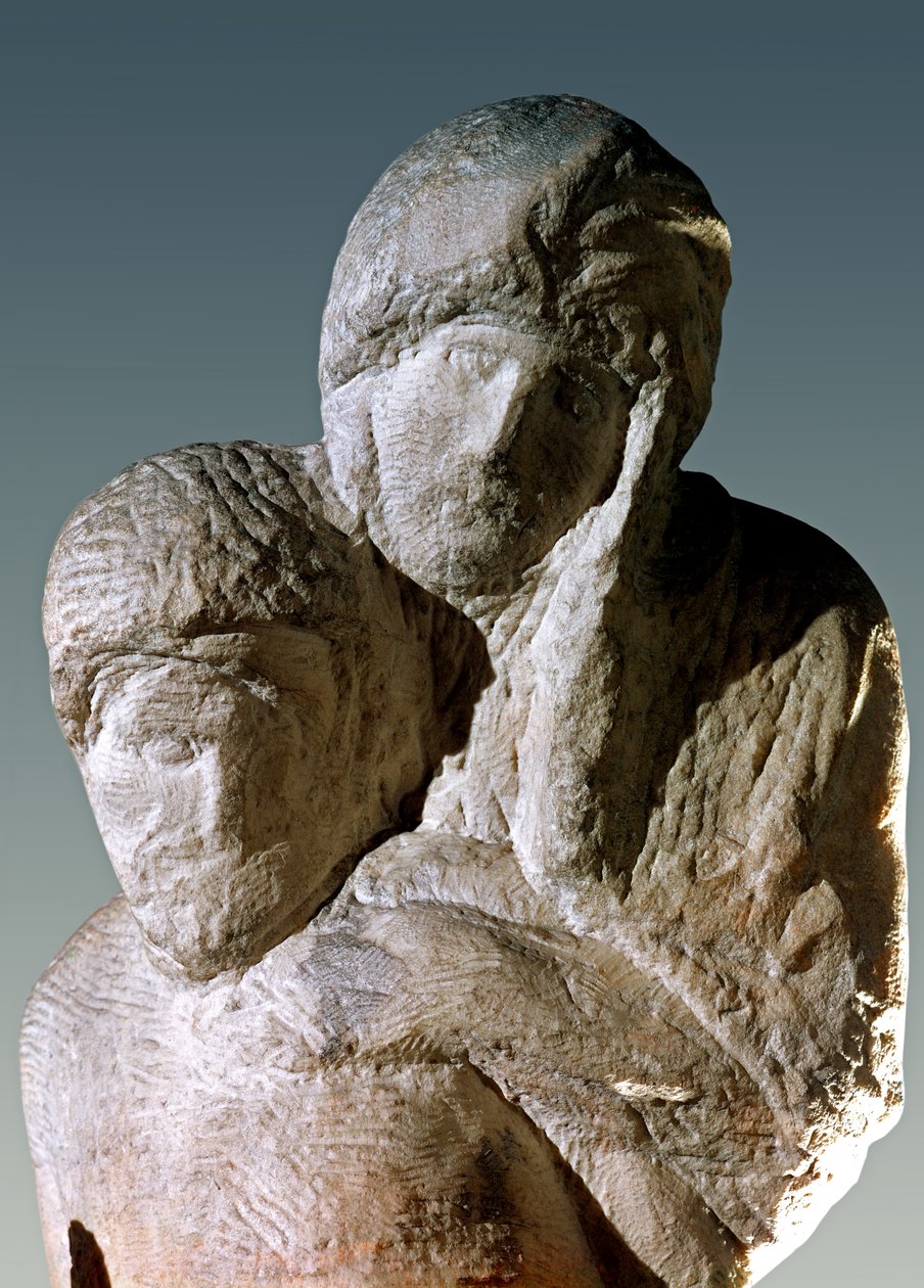 Rondanini Pieta, yksityiskohta Kristuksen ja Marian päistä, marmoria tekijältä Michelangelo Buonarroti