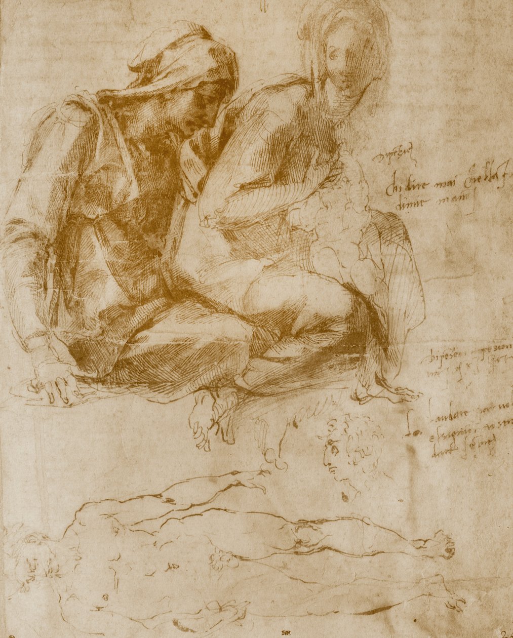 Pyhä Anna, Neitsyt ja lapsi ja alaston miehen tutkimus tekijältä Michelangelo Buonarroti