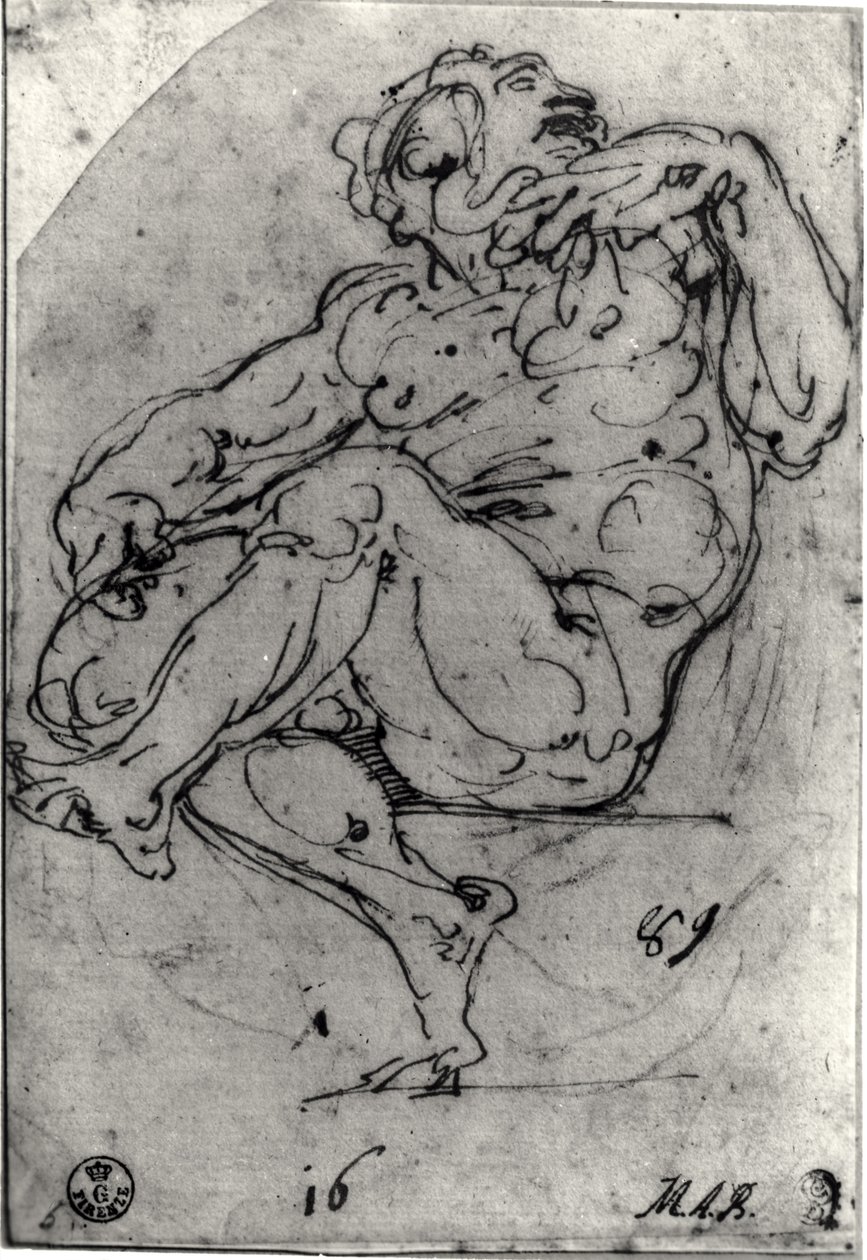 Istuva alaston mies tekijältä Michelangelo Buonarroti
