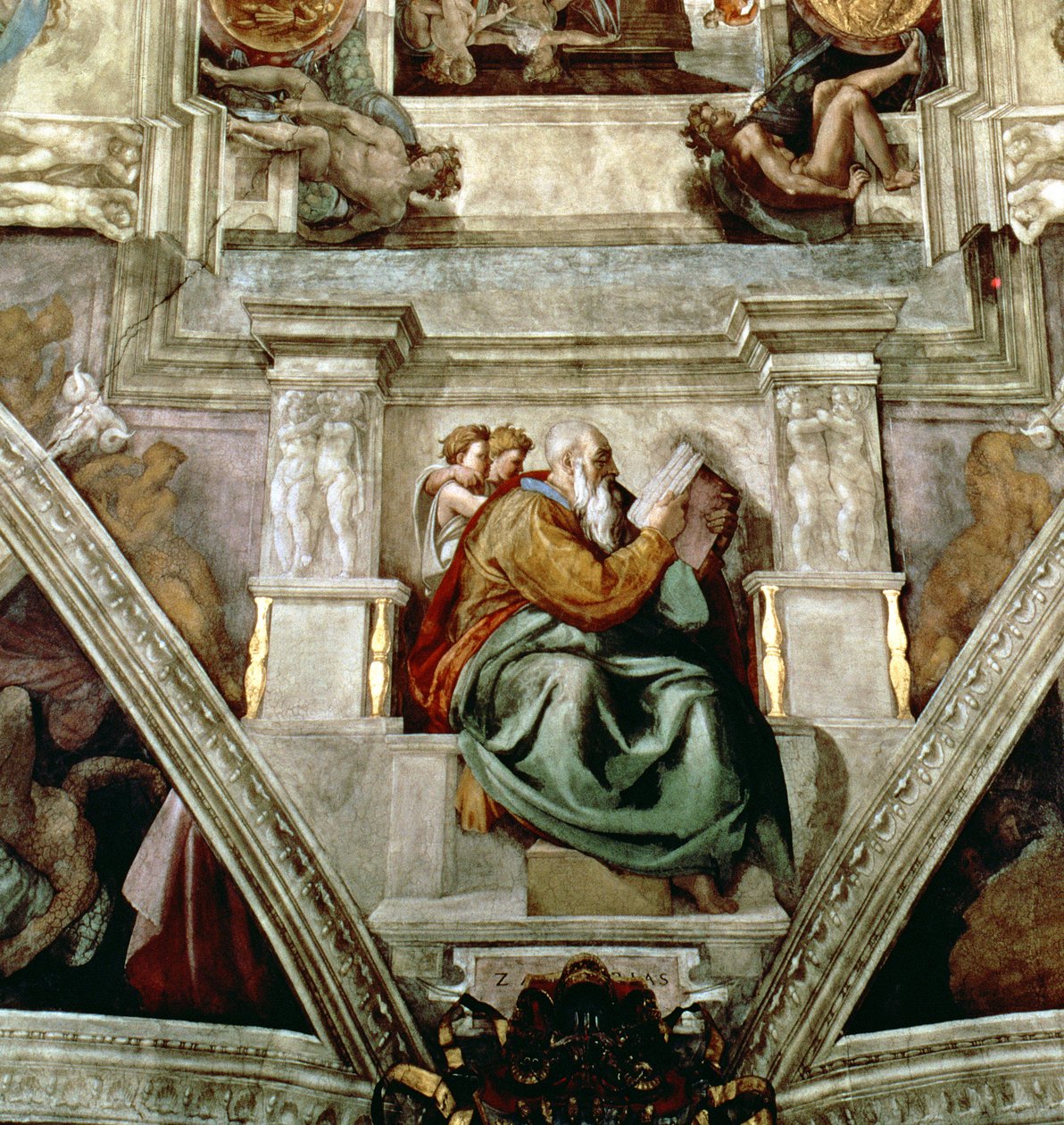 Sikstuksen kappelin katto, 1508-12 (yksityiskohta 177197) tekijältä Michelangelo Buonarroti